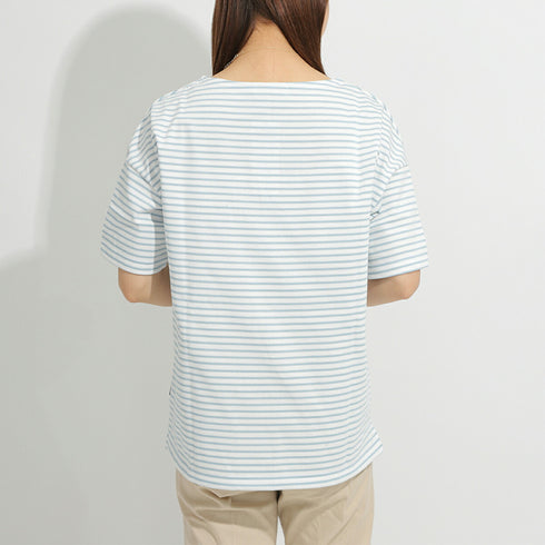 【日本製】半袖 ボーダーTシャツ レディース 綿100% ハードコットン ブルー(FL23SS-018W-bl)